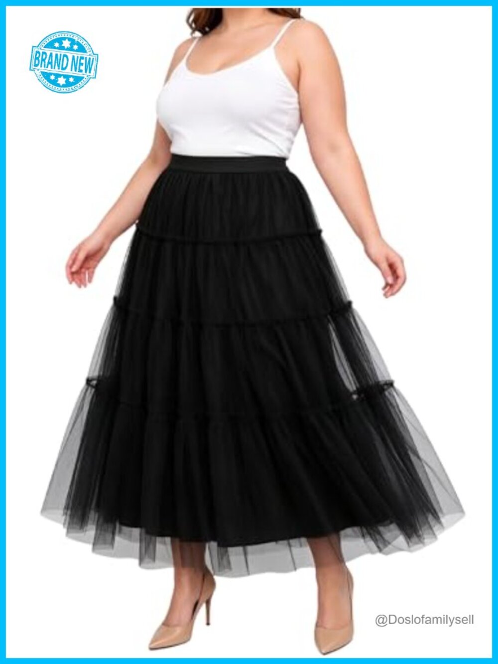 Plus Size Tulle Maxi Skirt High Waist A-Line Ruffle Tiered Women's